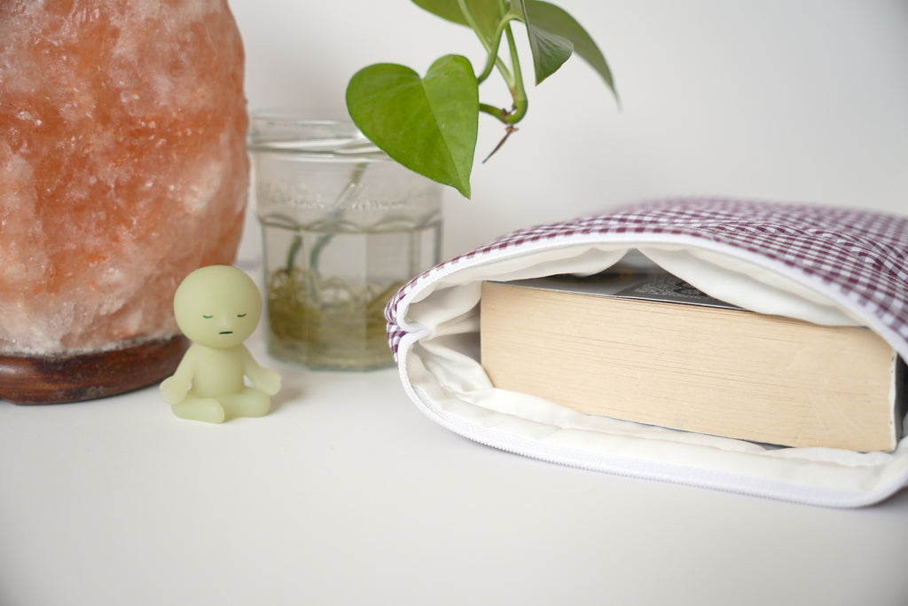 Quilted Plum mini gingham book sleeve