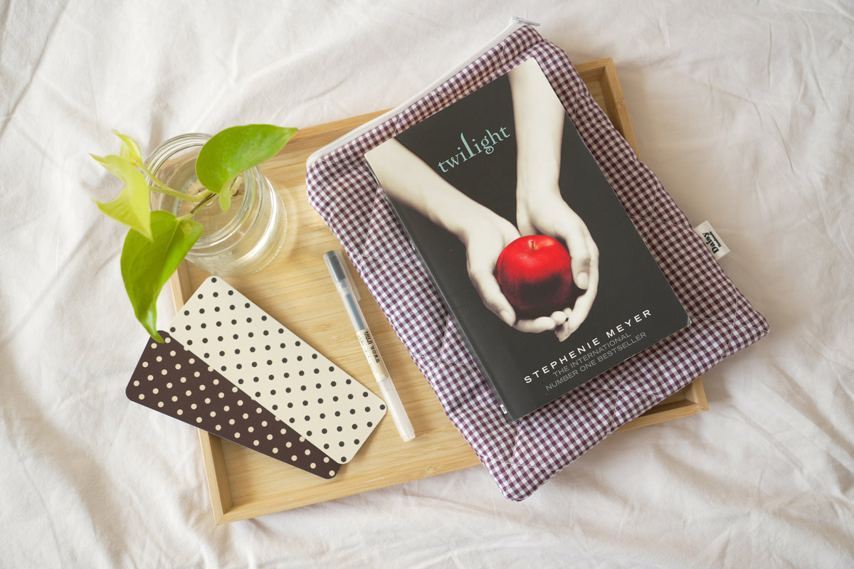 Quilted Plum mini gingham book sleeve