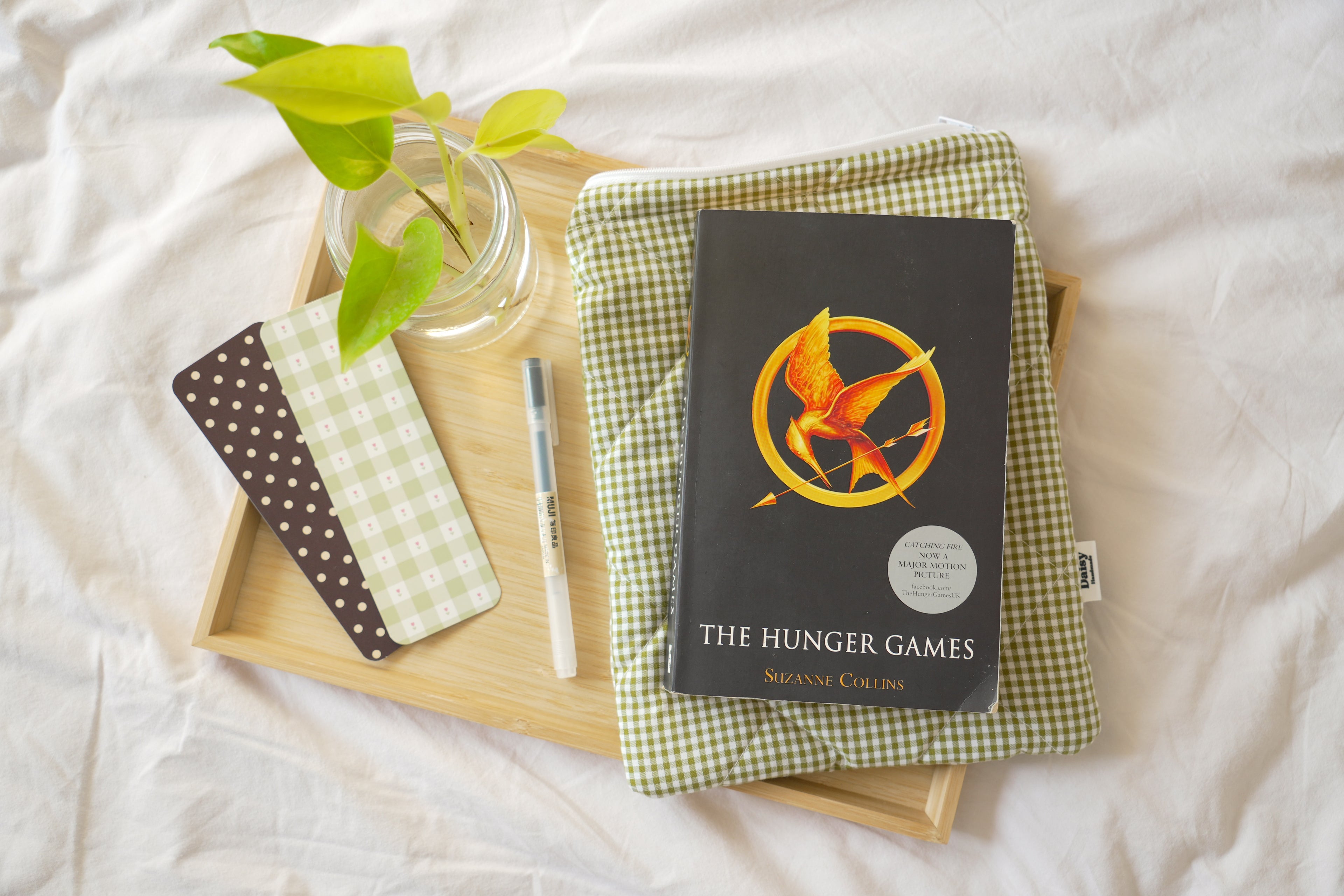 Quilted Olive green mini gingham book sleeve