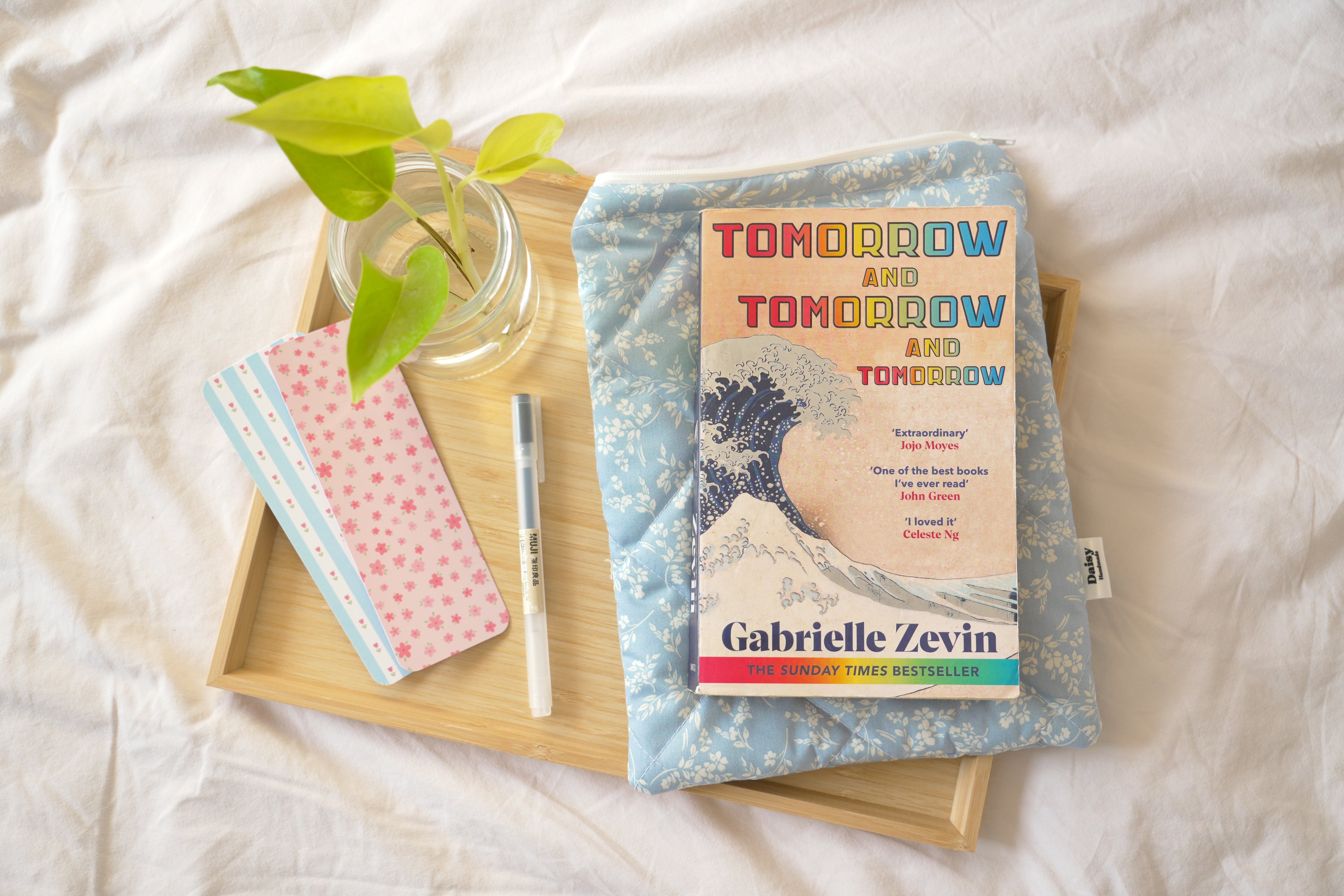 Quilted vintage blue floral book sleeve
