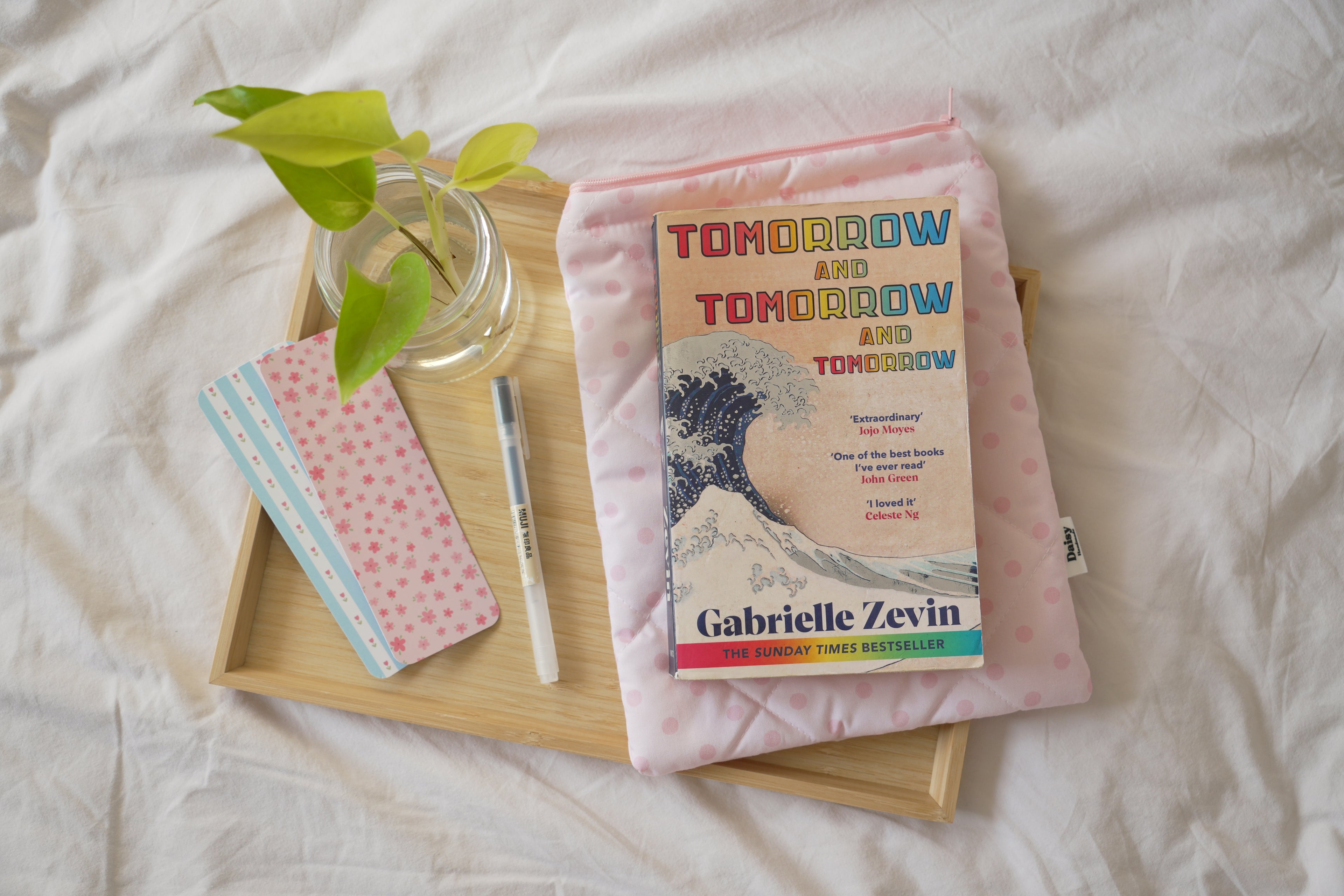Quilted pink polka dot book sleeve
