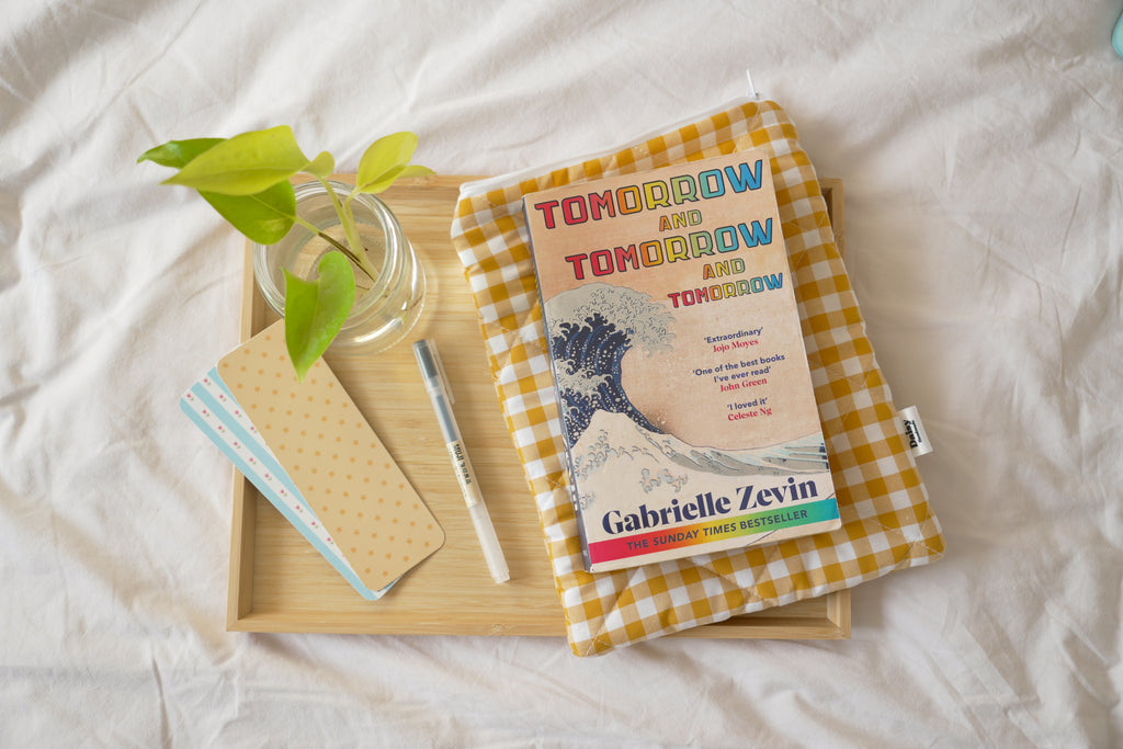 Quilted mustard yellow gingham book sleeve