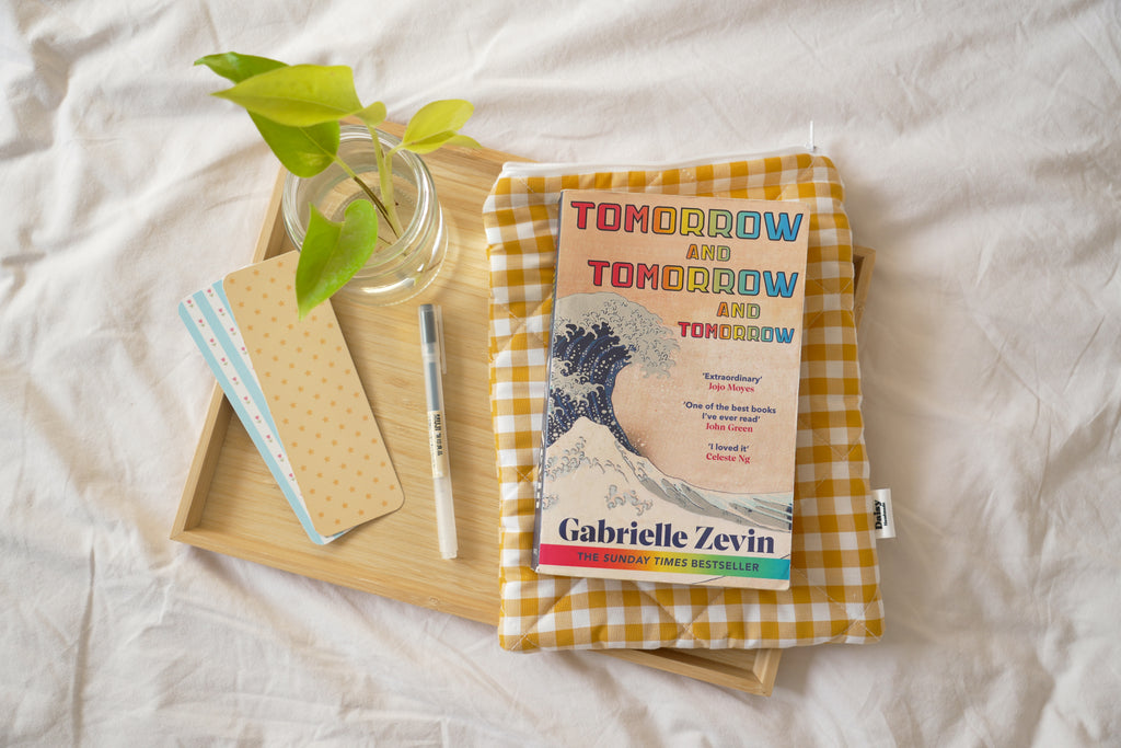 Quilted mustard yellow gingham book sleeve