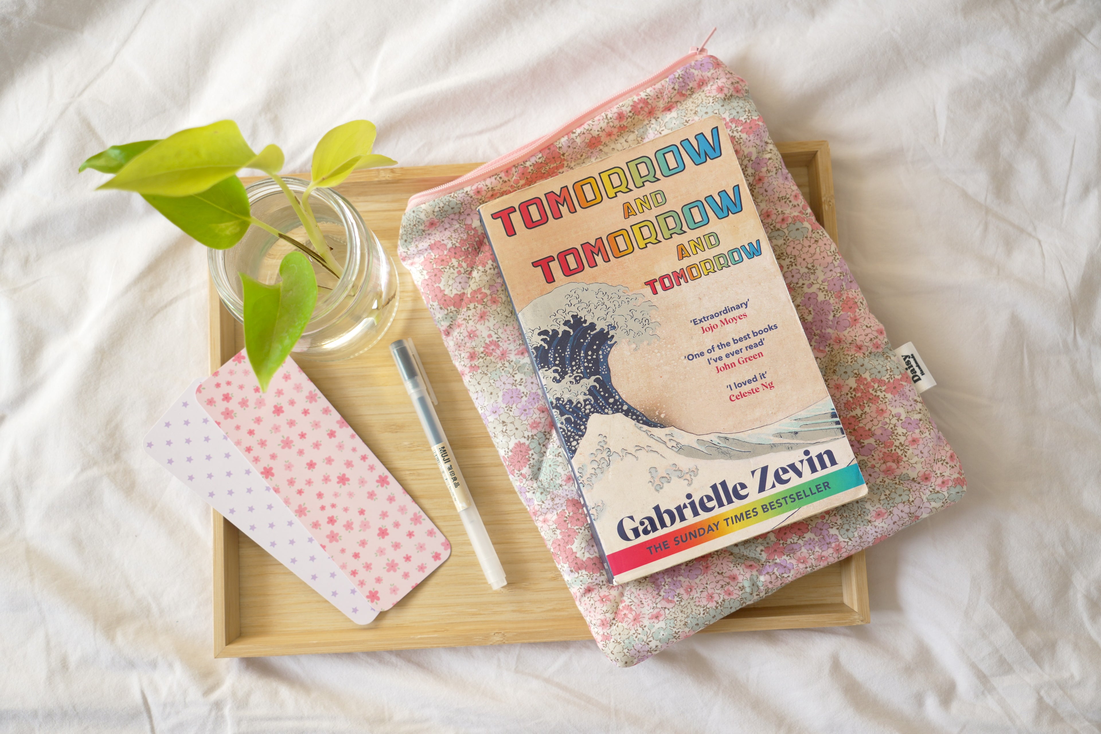 Quilted pink and teal floral book sleeve