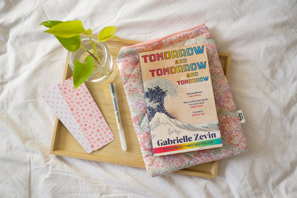 Quilted pink and teal floral book sleeve
