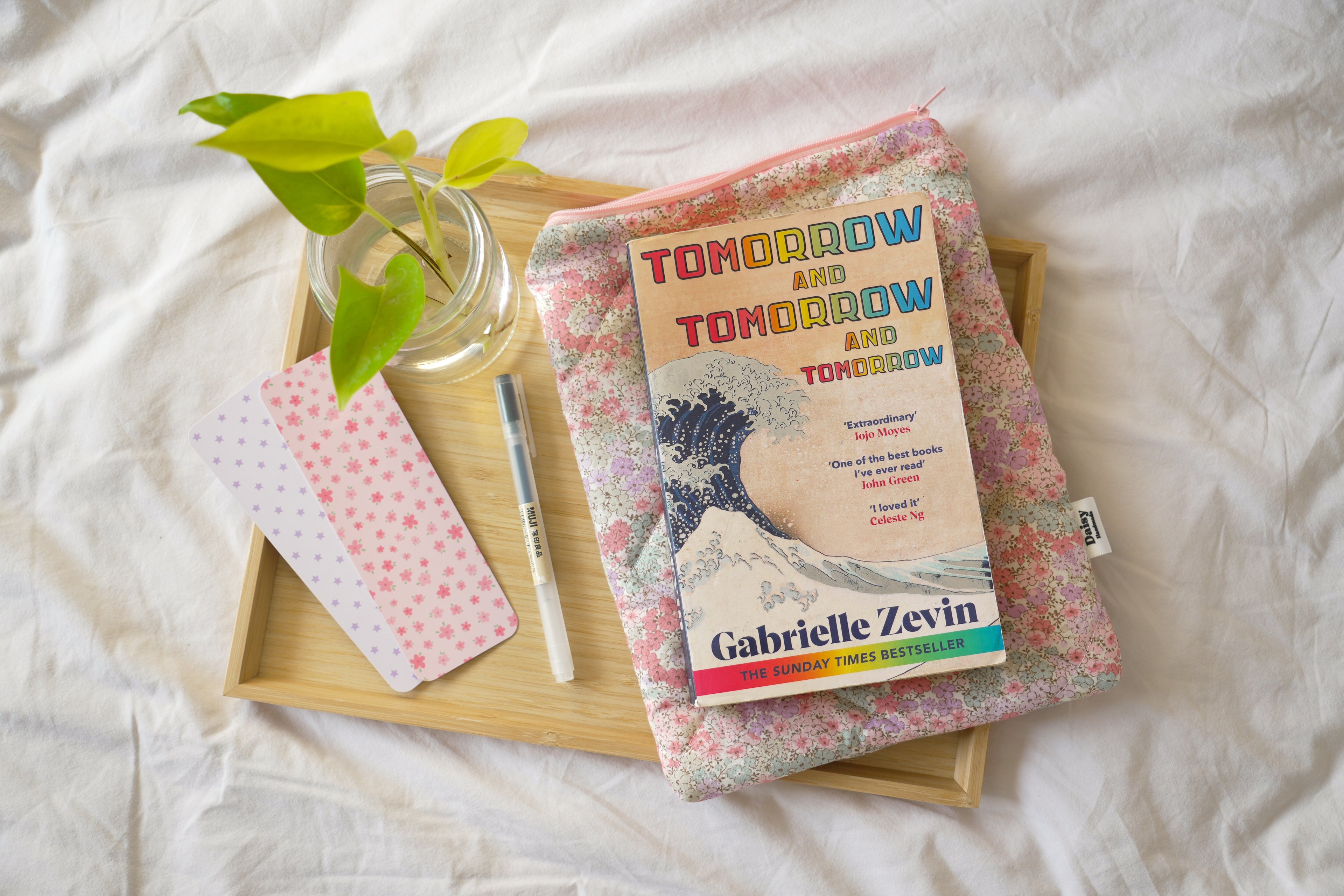 Quilted pink and teal floral book sleeve