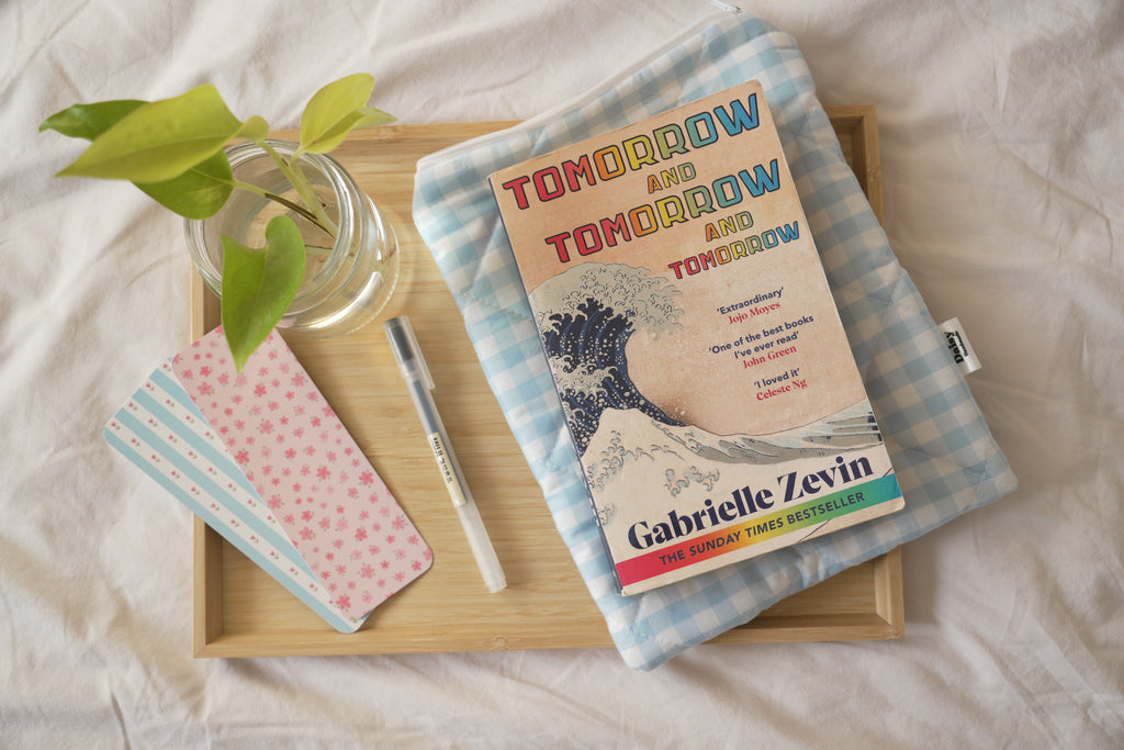 Quilted light blue gingham book sleeve