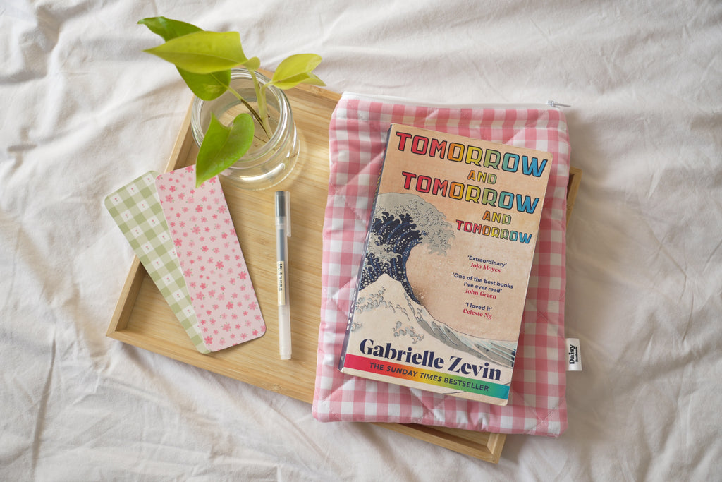 Quilted pink gingham book sleeve
