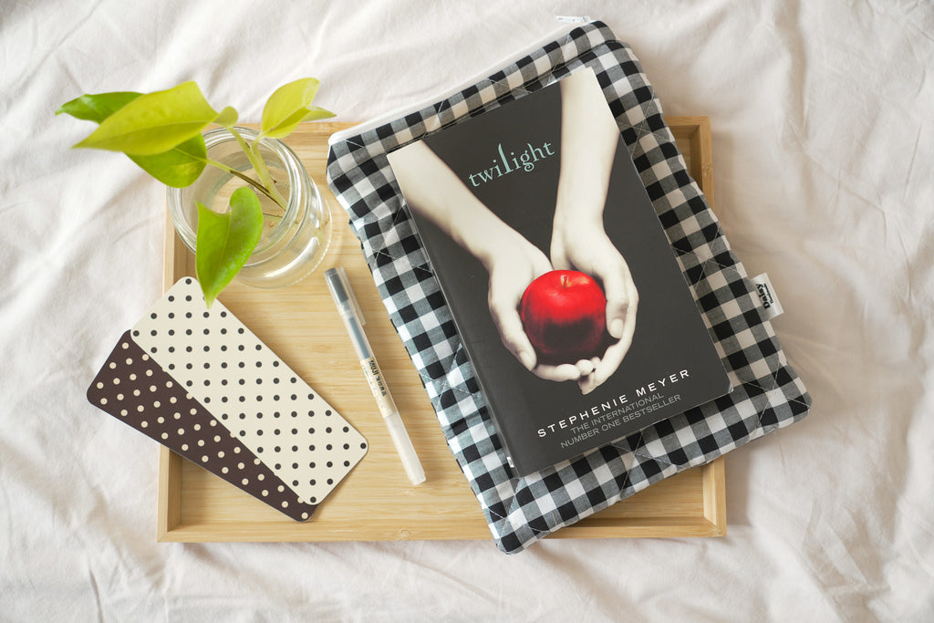 Quilted black gingham book sleeve