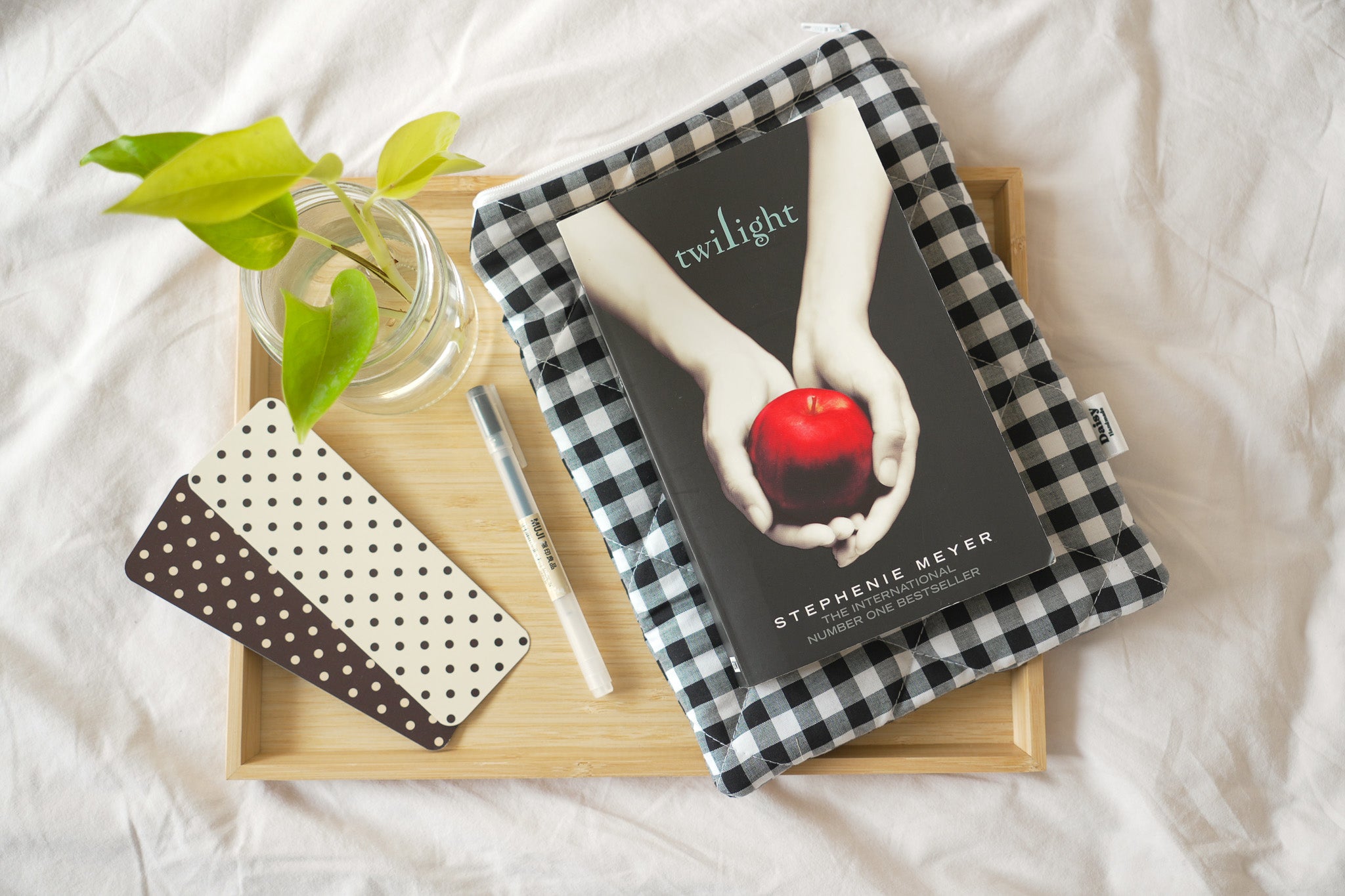 Quilted black gingham book sleeve