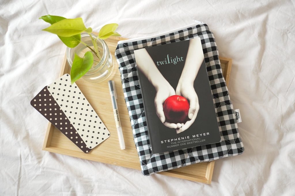 Quilted black gingham book sleeve