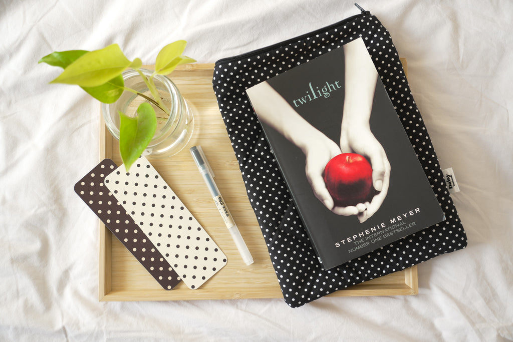 Quilted black mini polka dot book sleeve