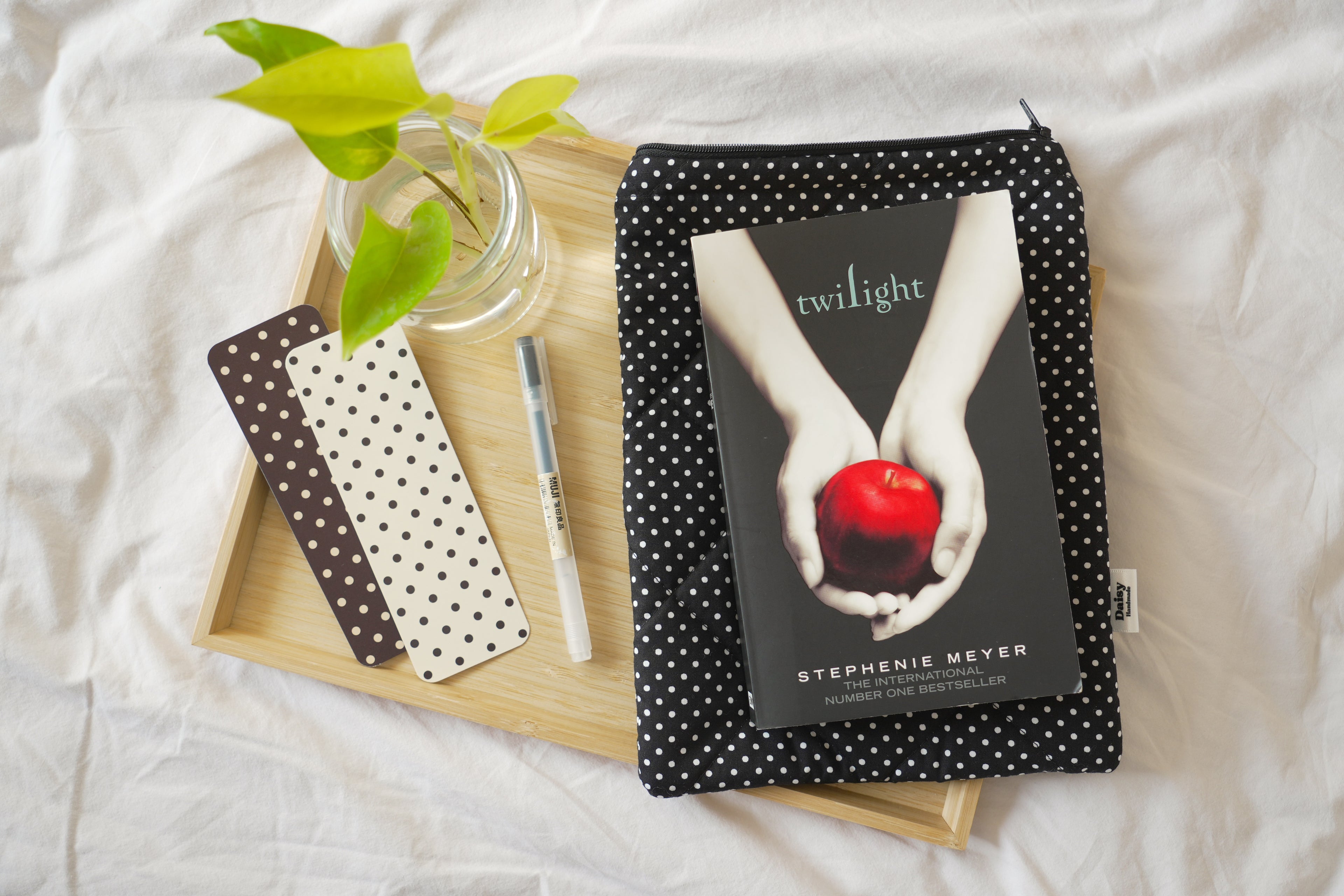 Quilted black mini polka dot book sleeve