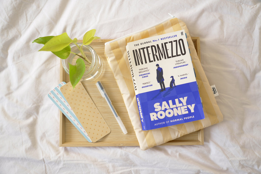 Quilted yellow stripe book sleeve
