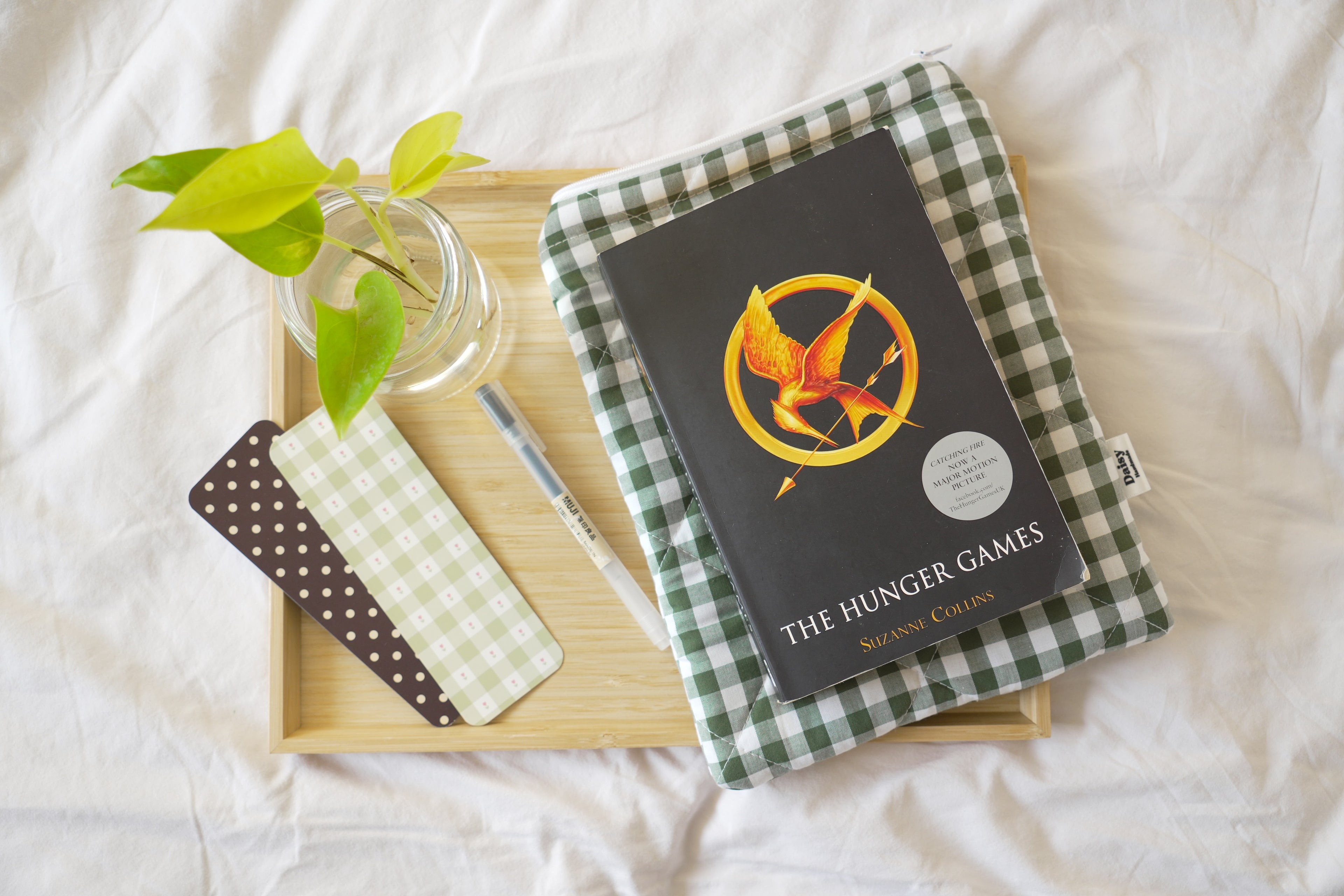Quilted Forest green gingham book sleeve
