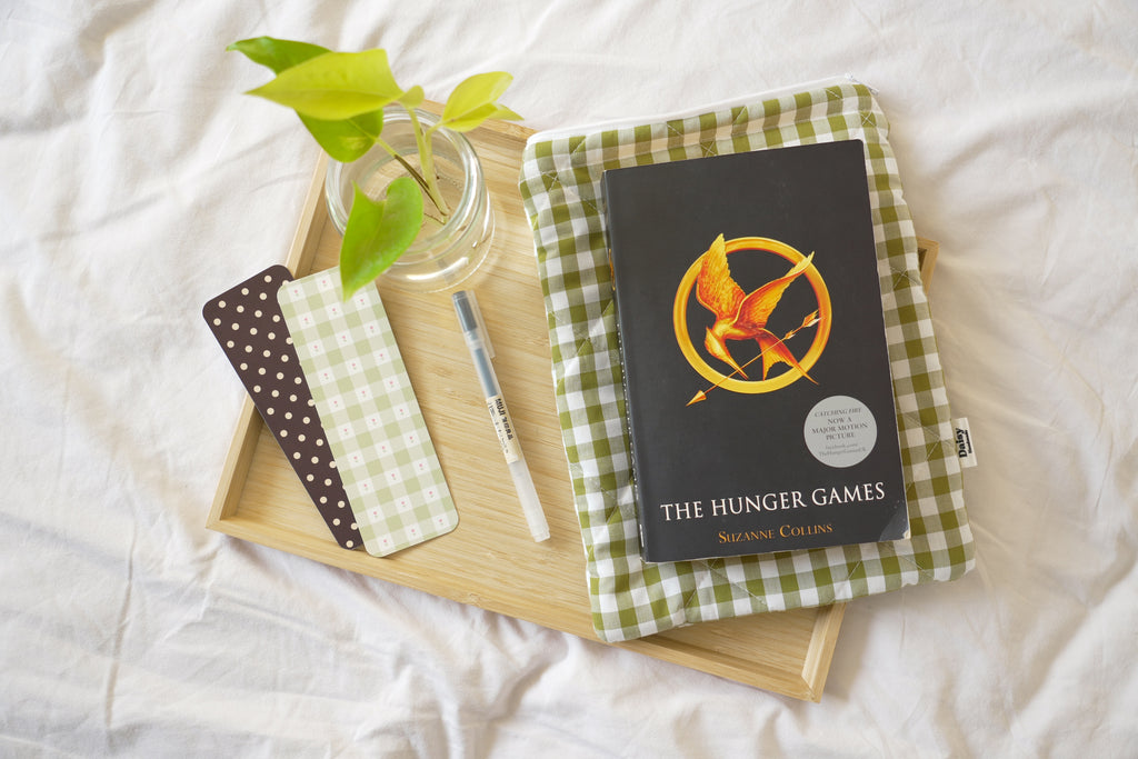 Quilted Olive green gingham book sleeve