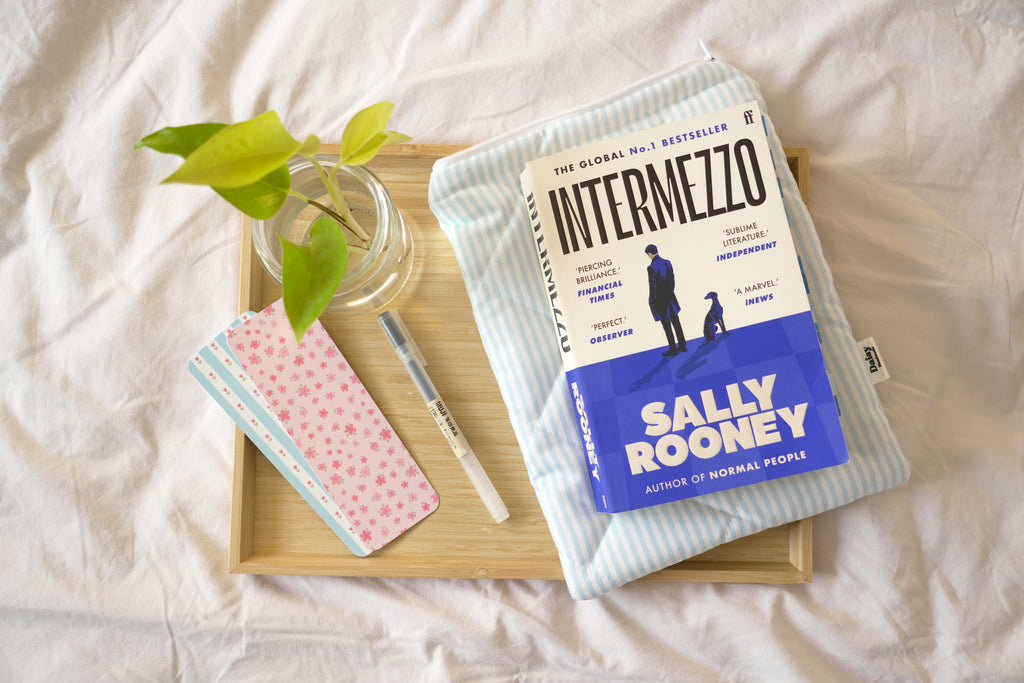Quilted blue stripe book sleeve