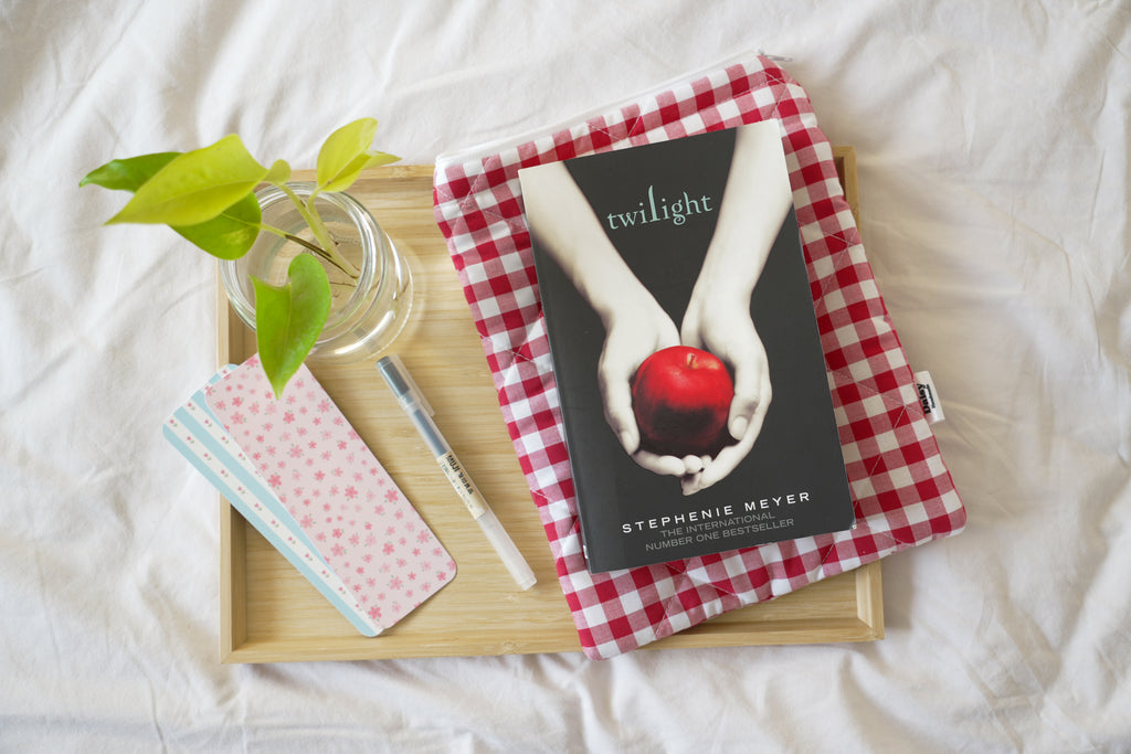 Quilted raspberry pink gingham book sleeve