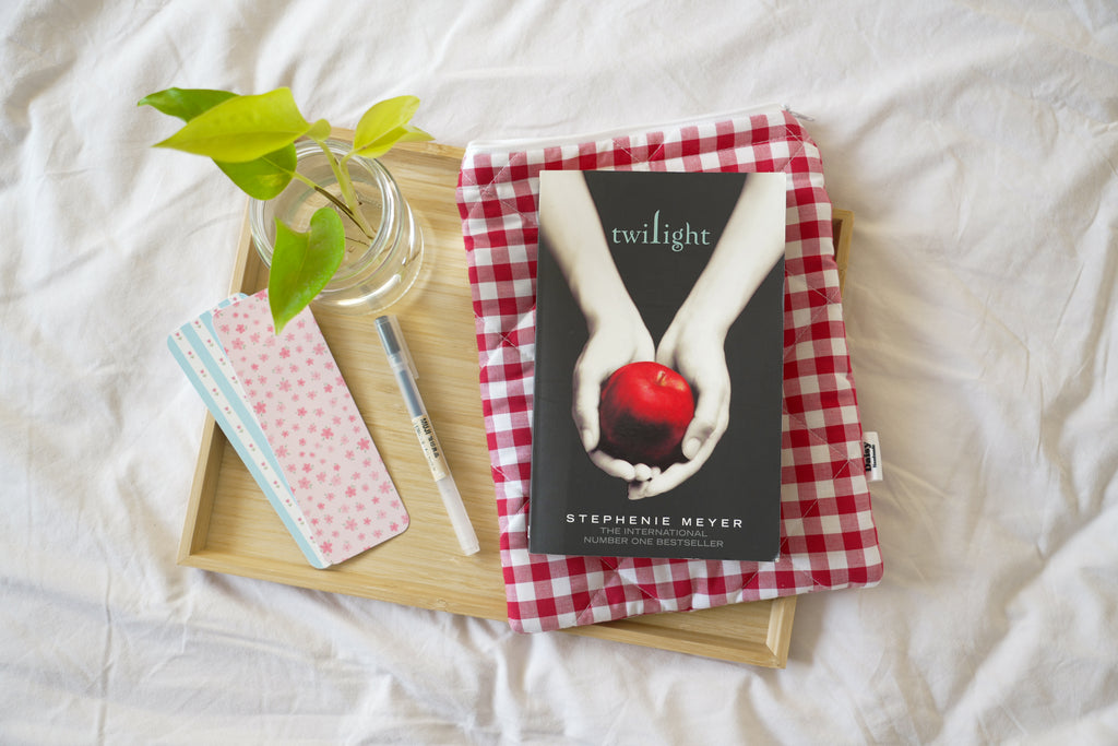 Quilted raspberry pink gingham book sleeve