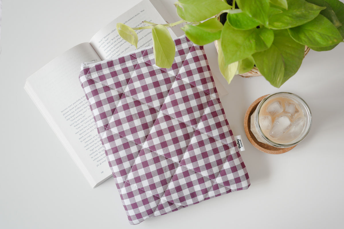 Quilted Plum gingham book sleeve