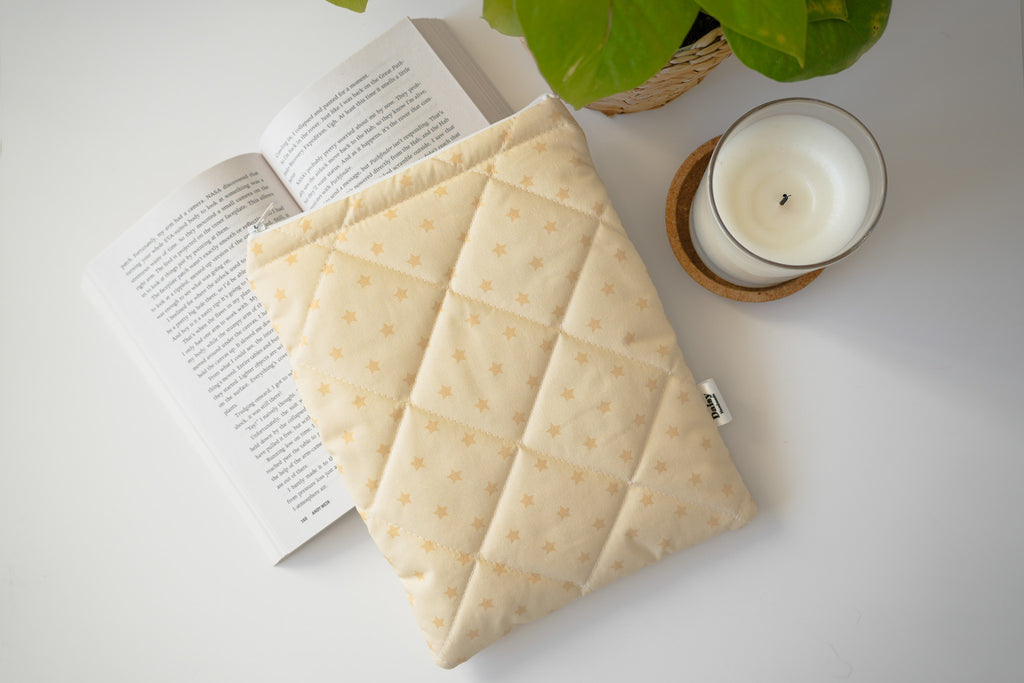 Quilted yellow star book sleeve