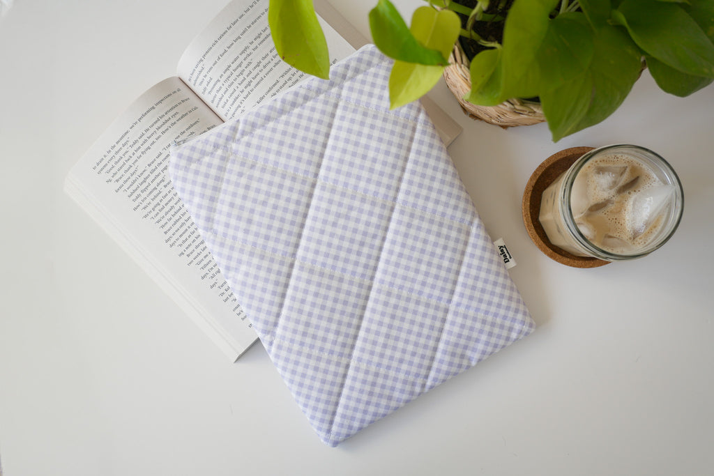 Quilted purple diagonal gingham book sleeve