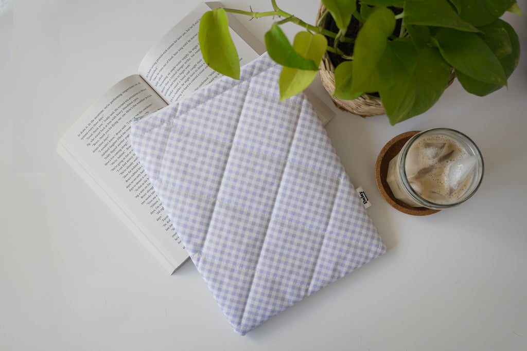 Quilted purple diagonal gingham book sleeve