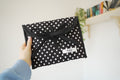 Quilted bow closure kindle sleeve black polka dot
