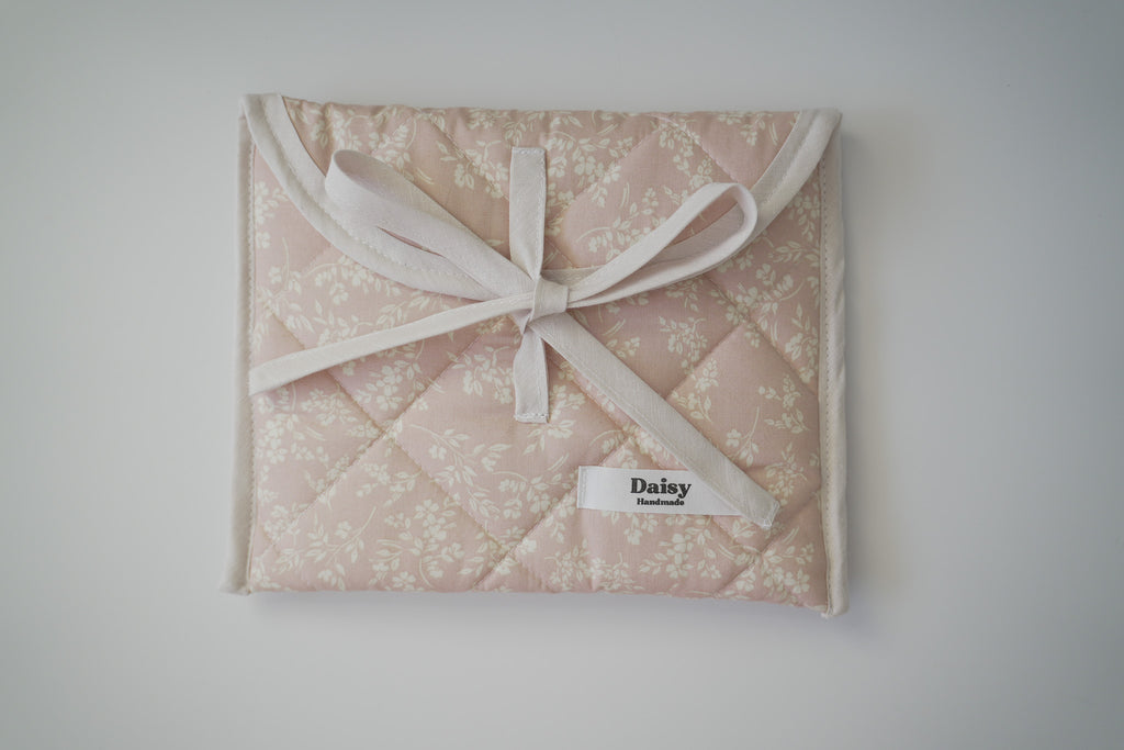 Quilted bow closure kindle sleeve in vintage pink floral