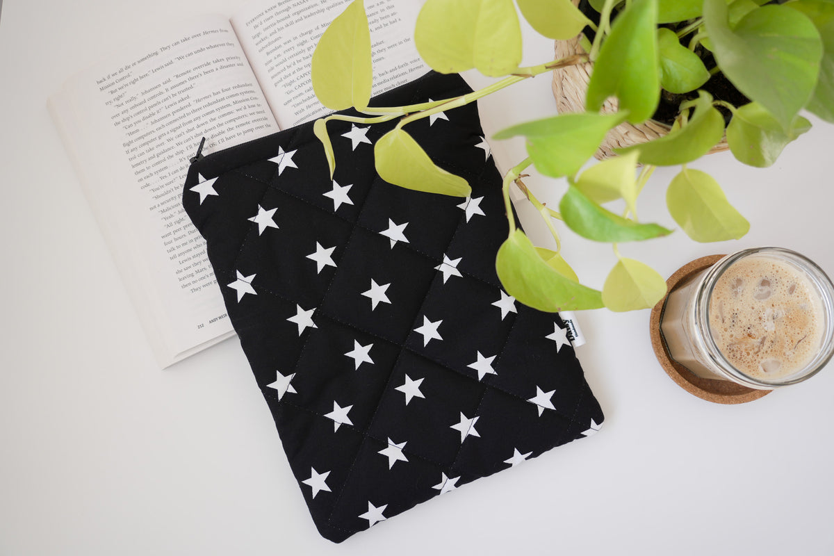 Quilted black star book sleeve