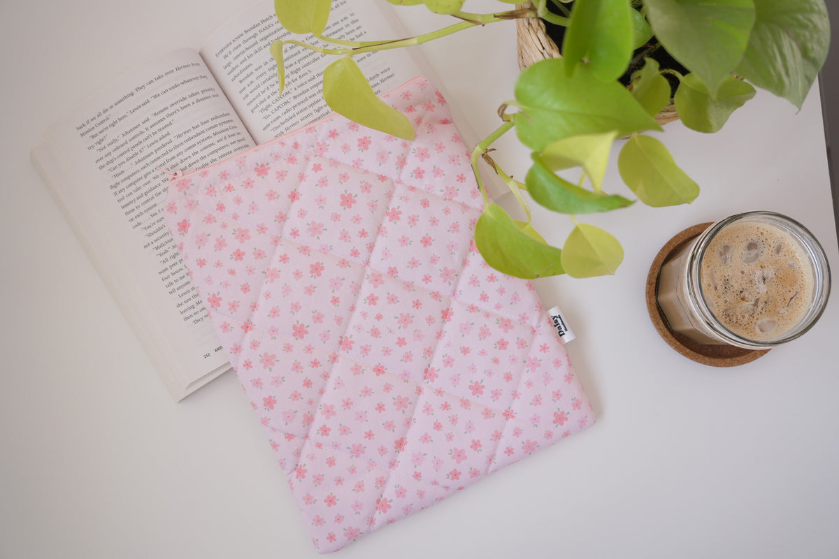 Quilted pink floral book sleeve