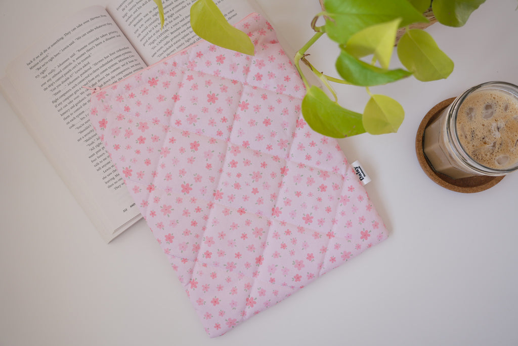 Quilted pink floral book sleeve