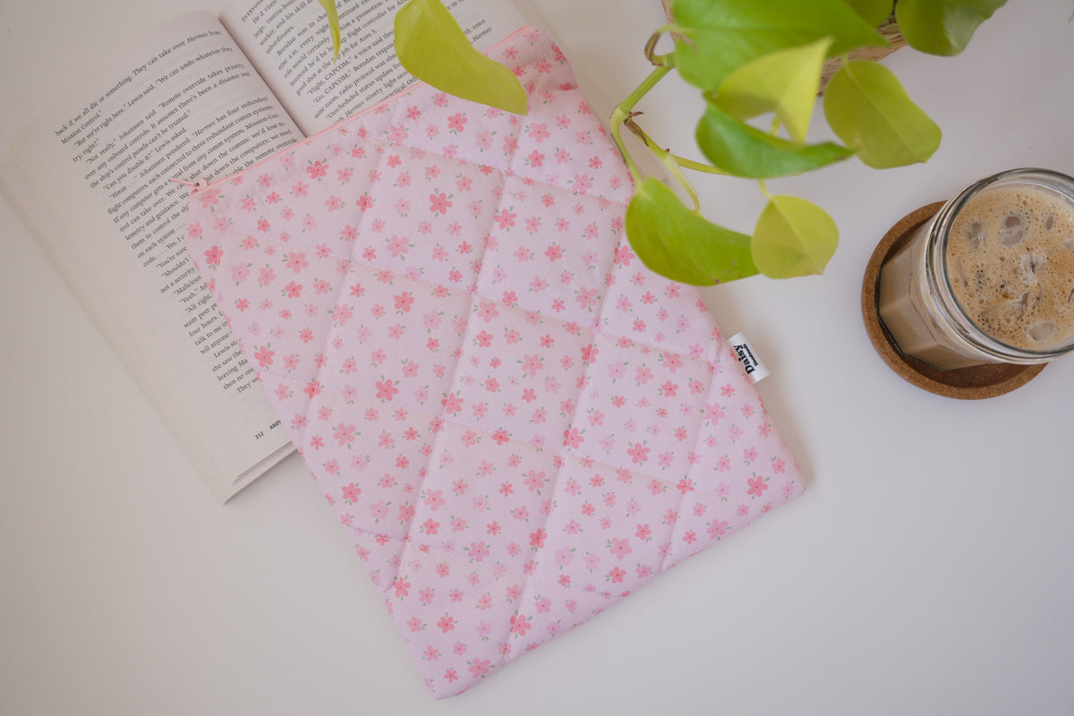 Quilted pink floral book sleeve