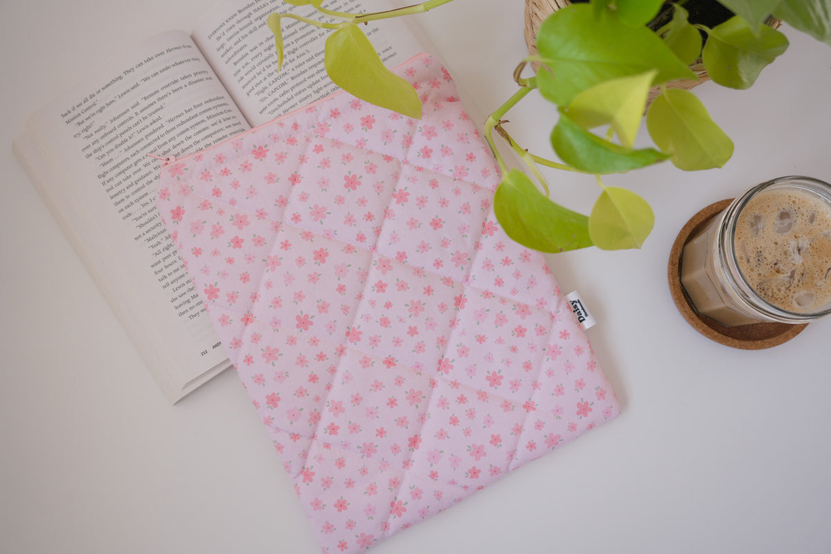 Quilted pink floral book sleeve