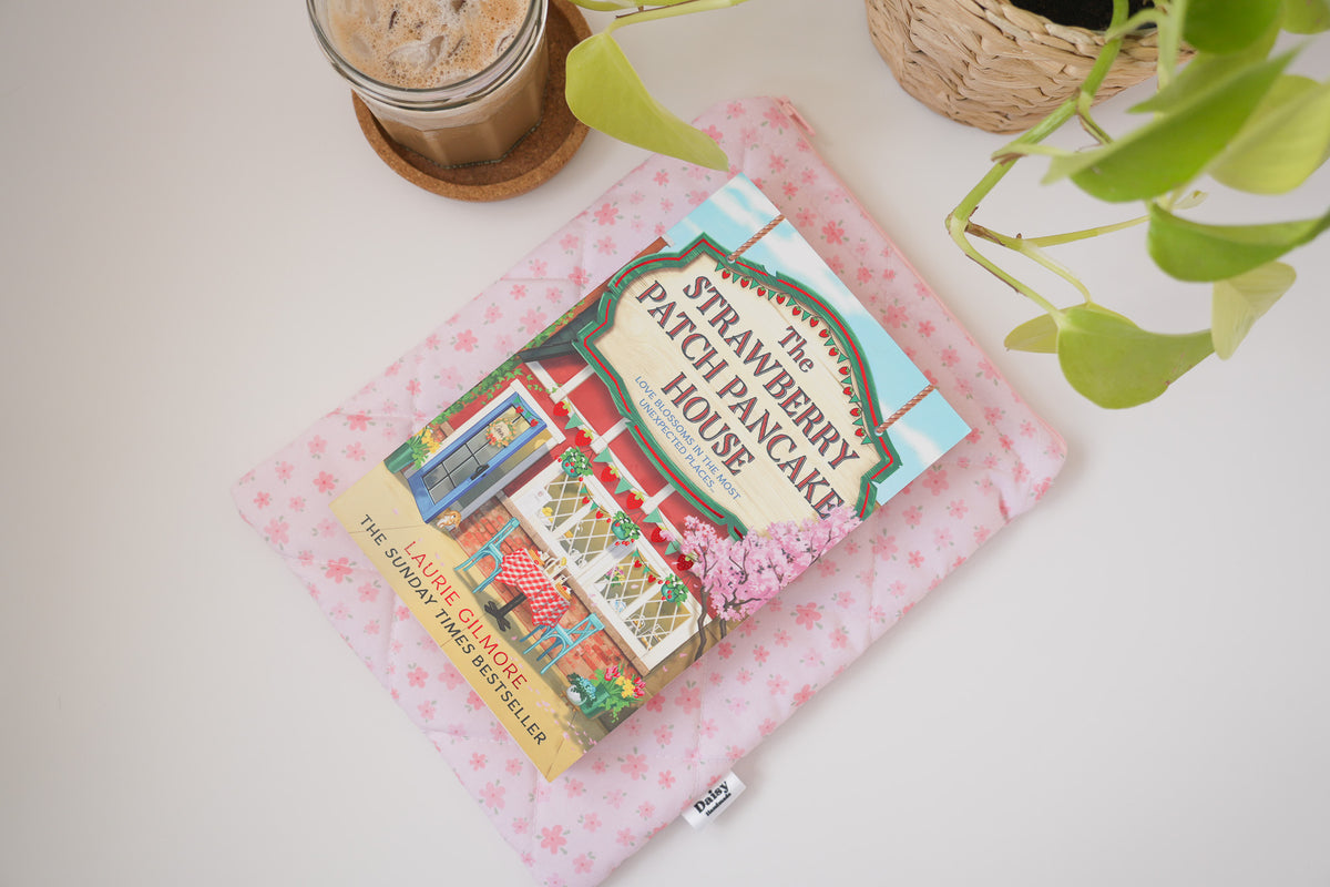Quilted pink floral book sleeve