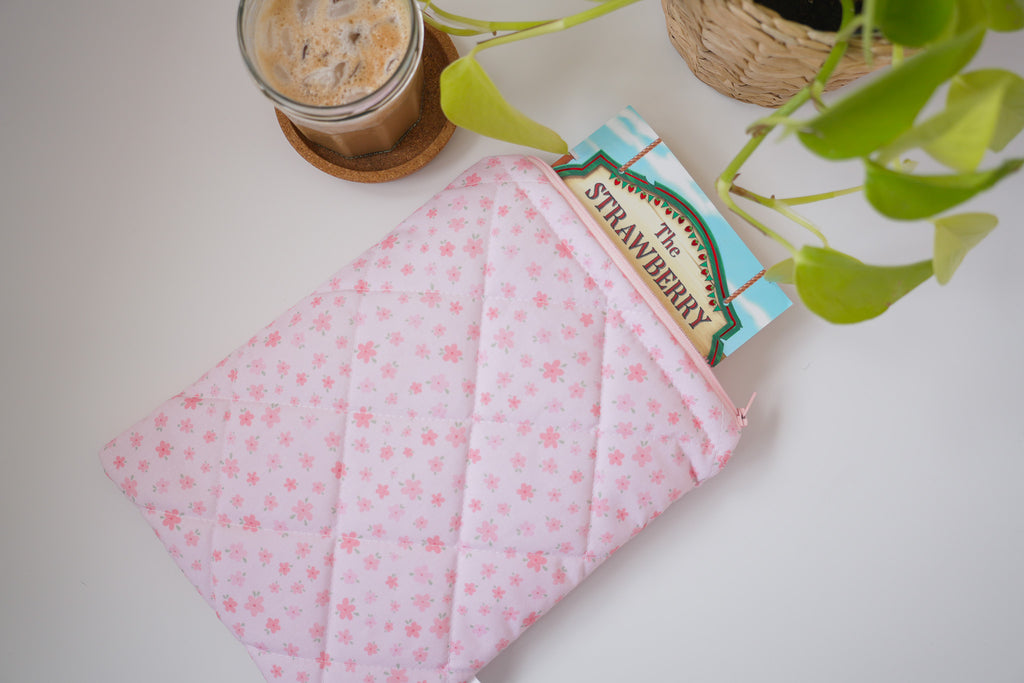 Quilted pink floral book sleeve