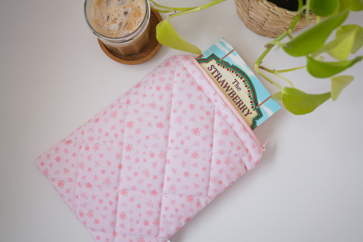 Quilted pink floral book sleeve