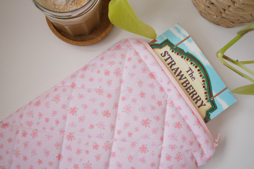 Quilted pink floral book sleeve