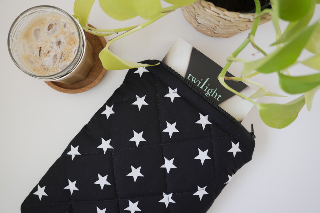 Quilted black star book sleeve