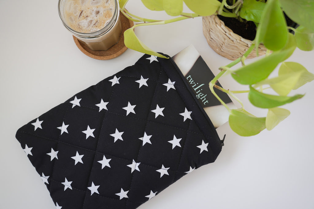 Quilted black star book sleeve