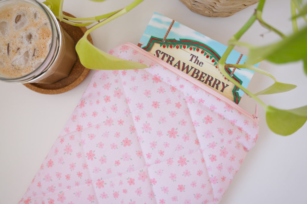 Quilted pink floral book sleeve