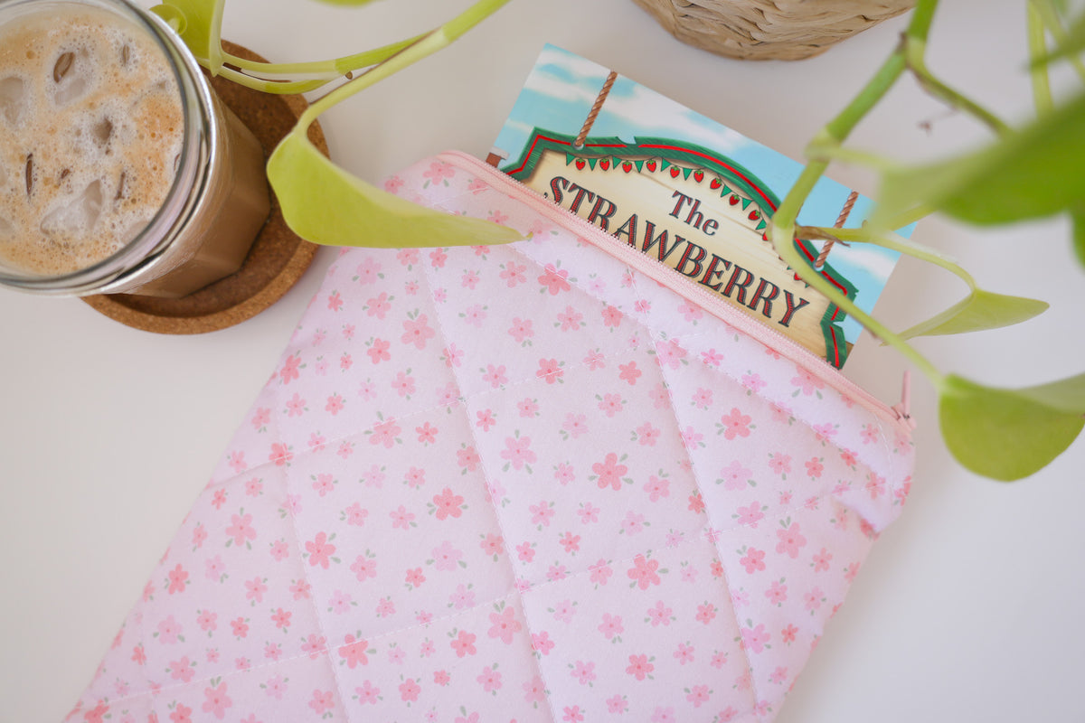 Quilted pink floral book sleeve