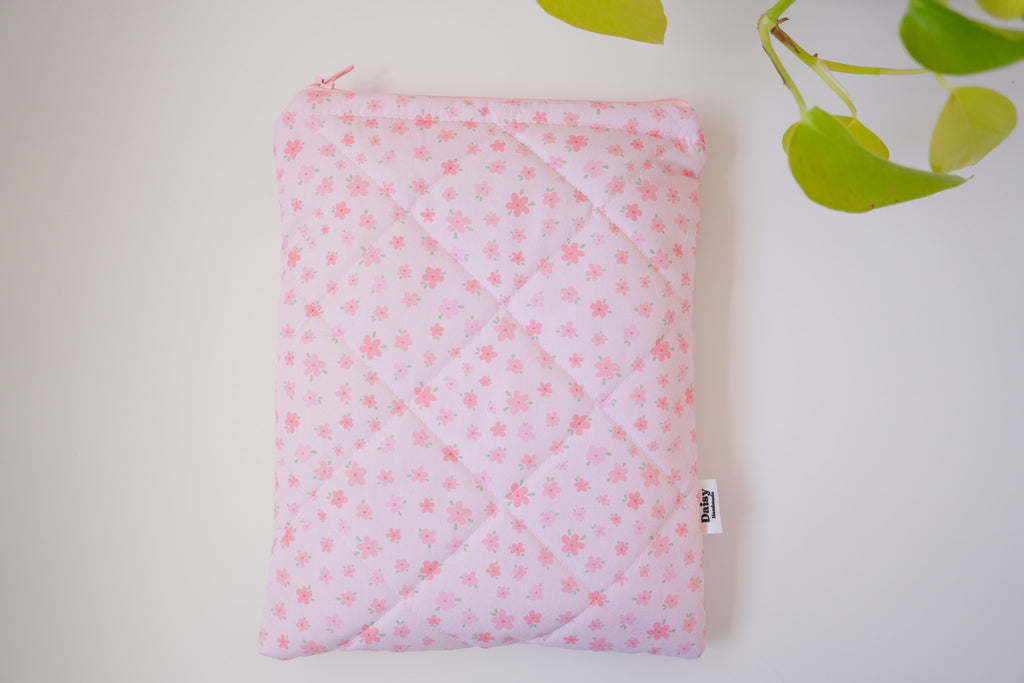 Quilted pink floral book sleeve