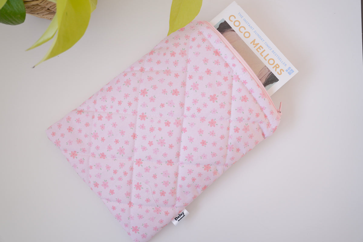 Quilted pink floral book sleeve