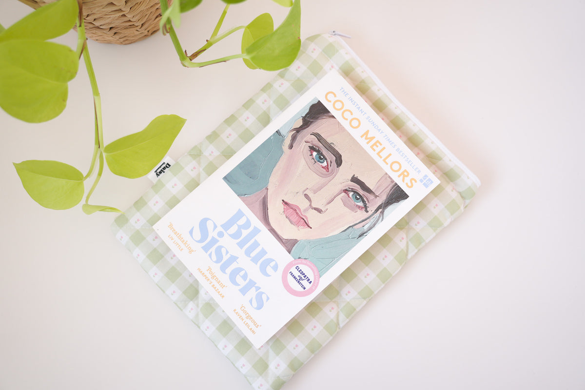 Quilted green gingham with tulips book sleeve