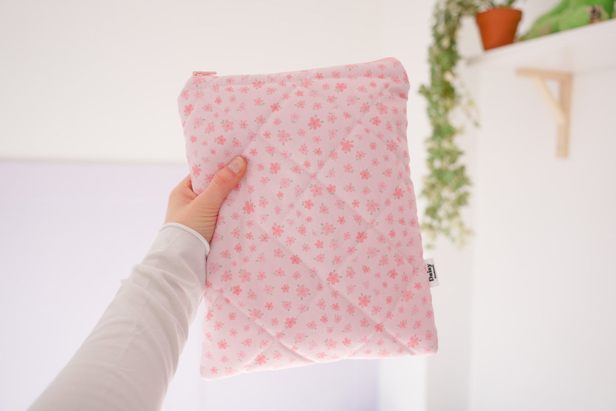 Quilted pink floral book sleeve