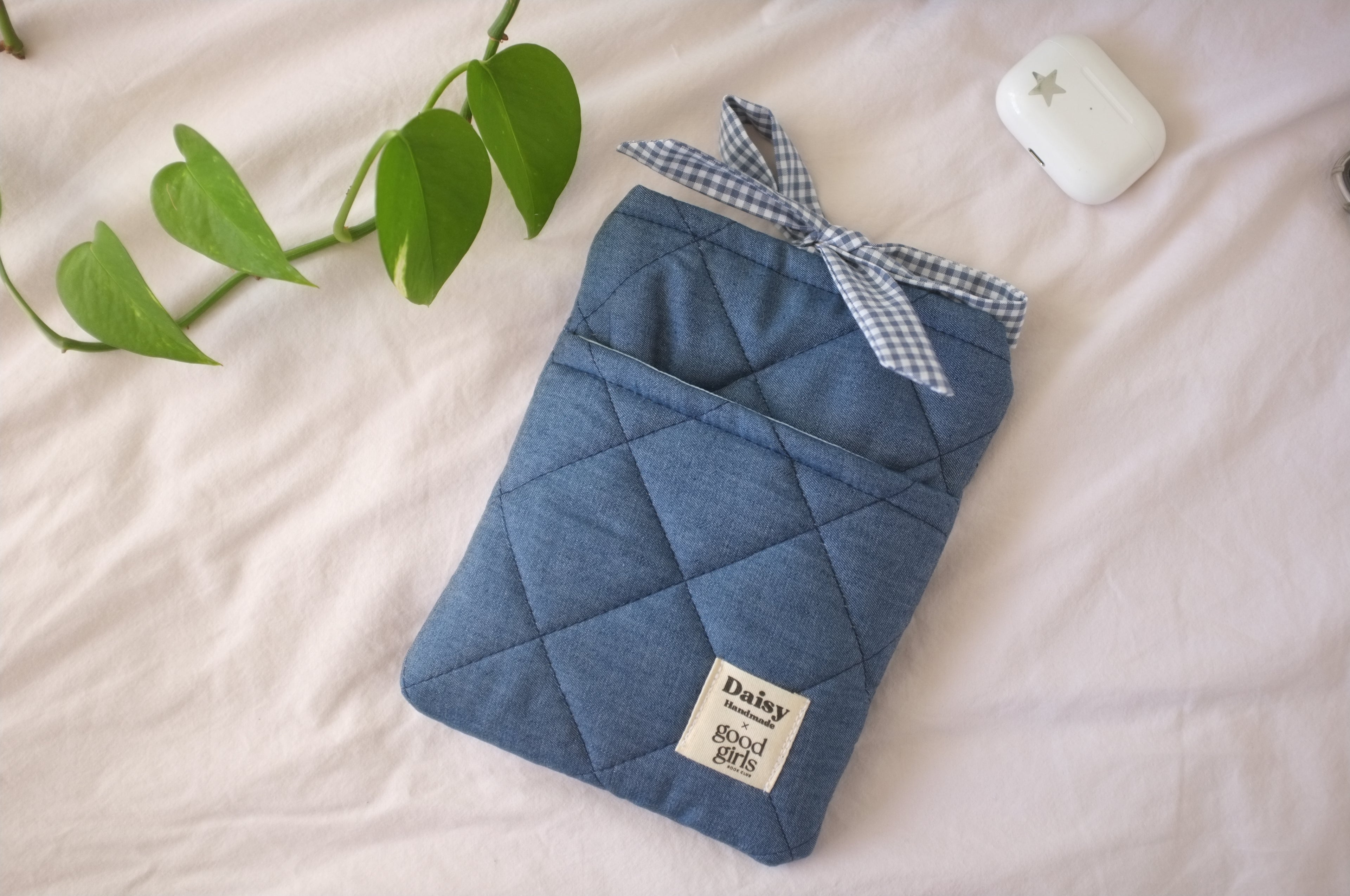 Blue Denim eReader Case with Gingham Bow Closure