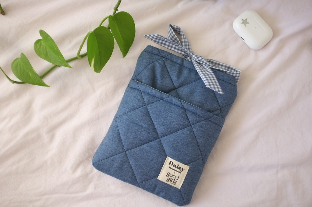 Blue Denim eReader Case with Gingham Bow Closure