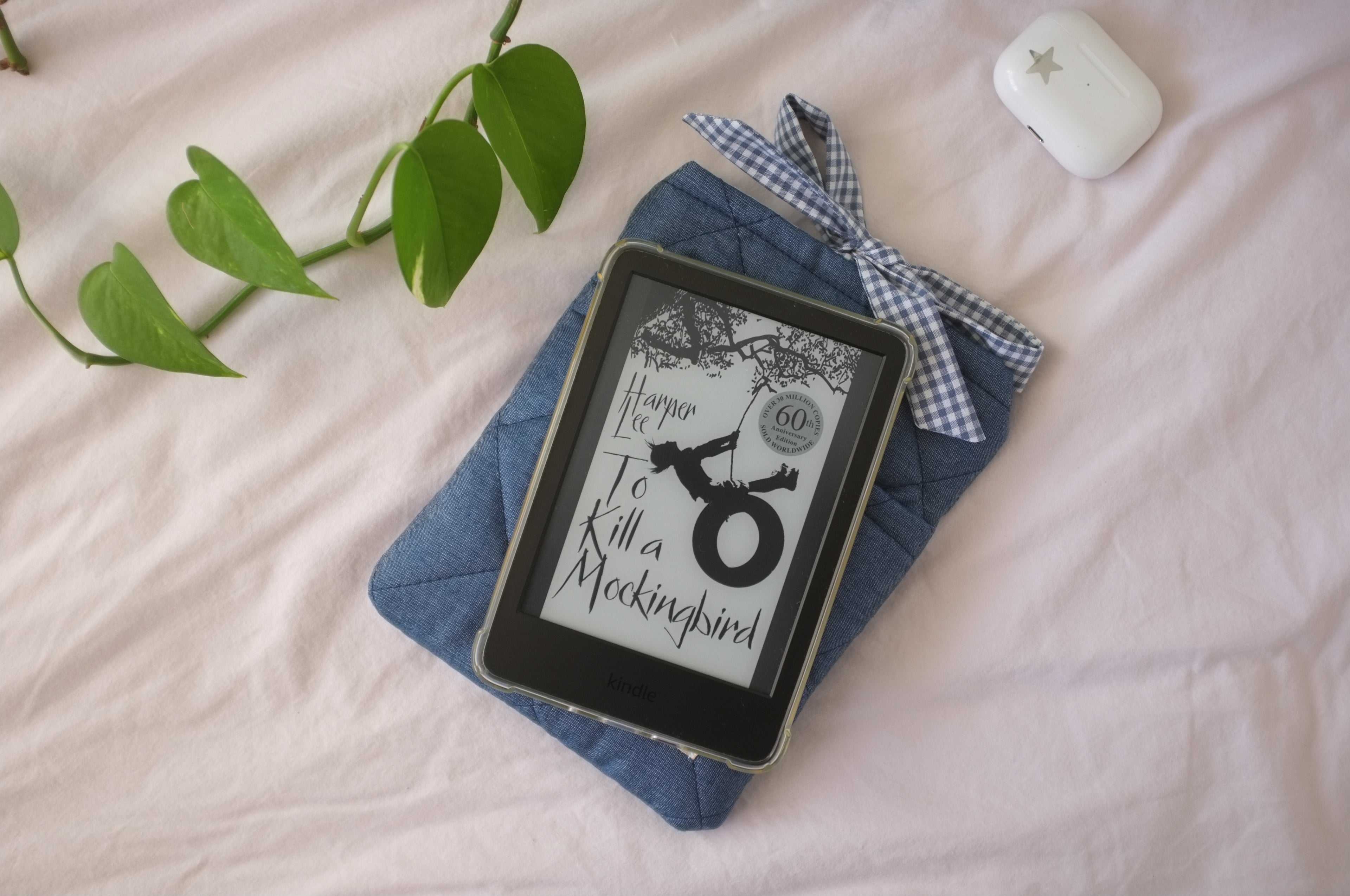 Blue Denim eReader Case with Gingham Bow Closure