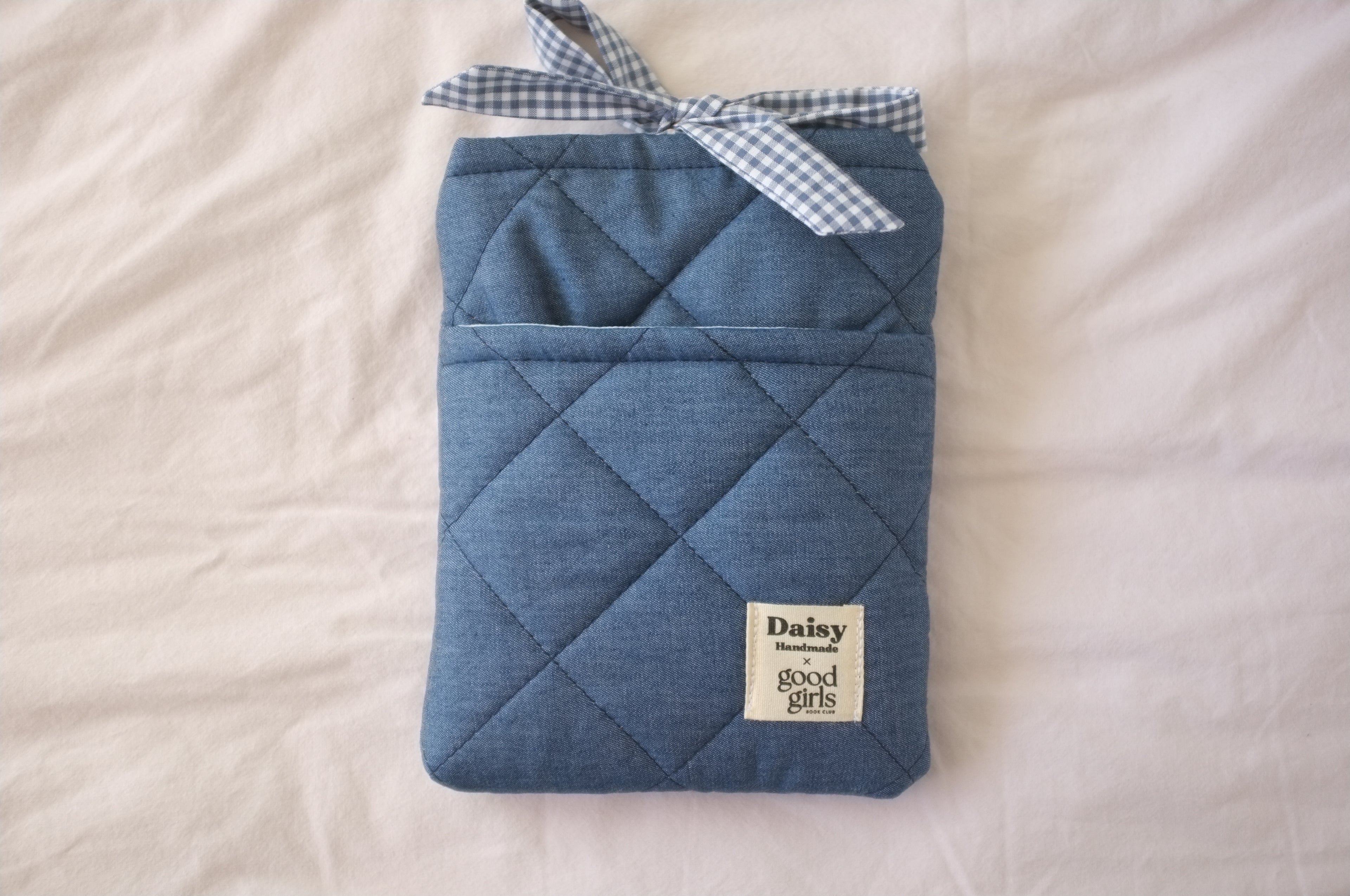 Blue Denim eReader Case with Gingham Bow Closure